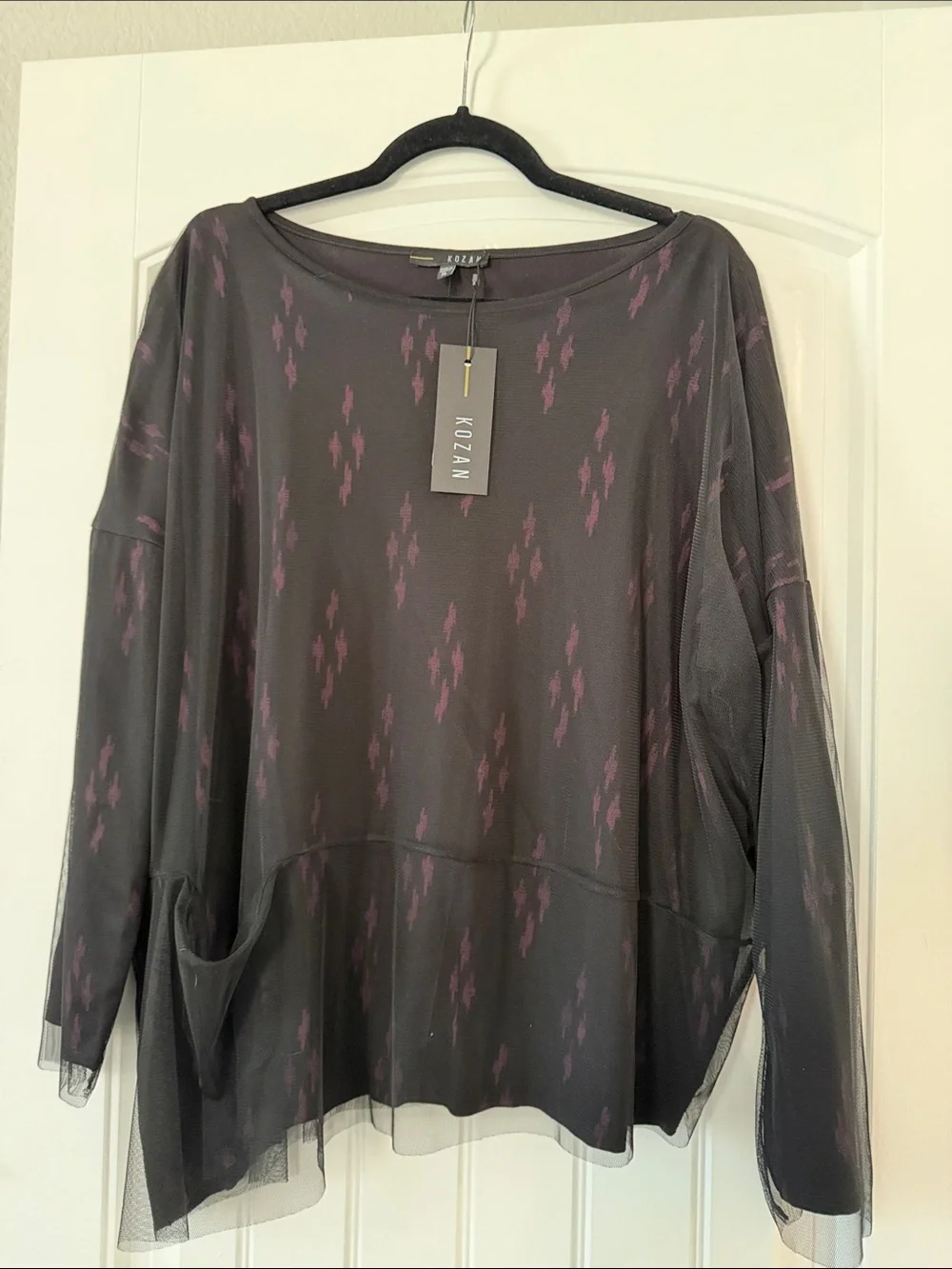 Kozan Black Mesh Long-Sleeve Top with Purple Accent - Picture 1 of 5